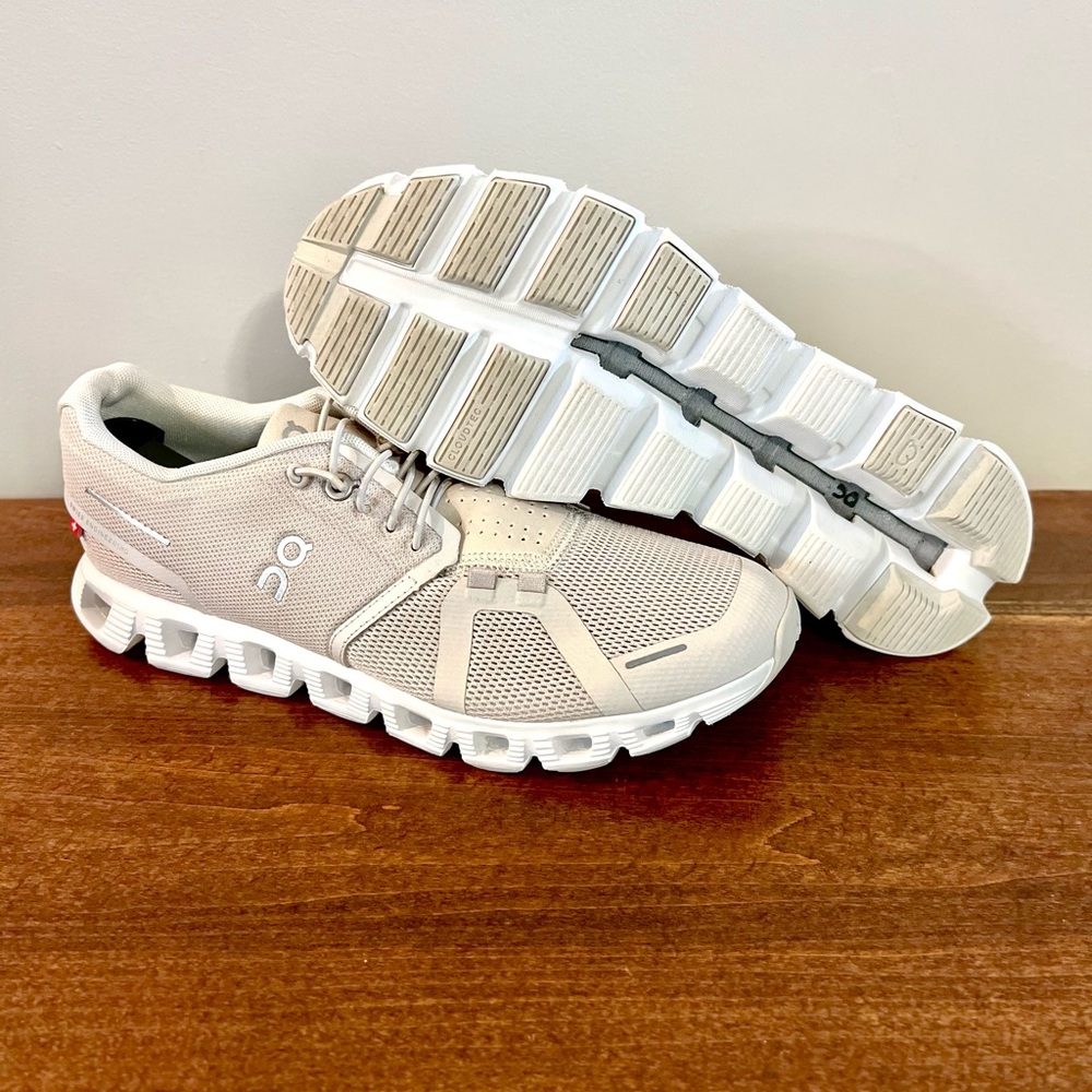 On Running Neutral Cream and White Running Sneakers